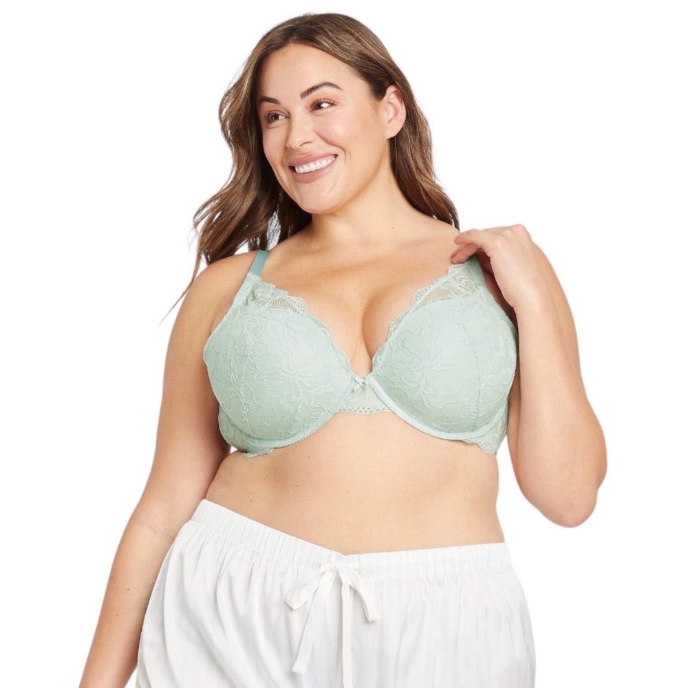 Auden The Sublime Smooth Lace Plunge Push-Up Bra 44DD Mint Green